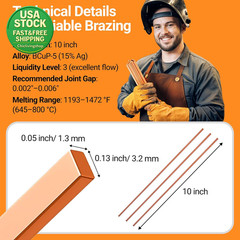 15 Percent Silver Brazing Rods 40 Pack Bcup-5 Phos Copper HVAC Welding 10 Inch