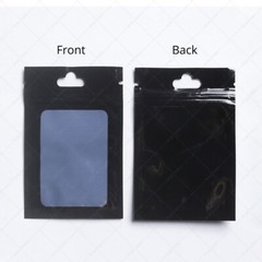 Multi-Size Double-Side Glossy Black Mylar Flat Zip Lock Bag w/Window & Hang Hole