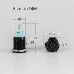 16mm Metal Black Push Button Switch LED Light Momentary Latching Waterproof 12V