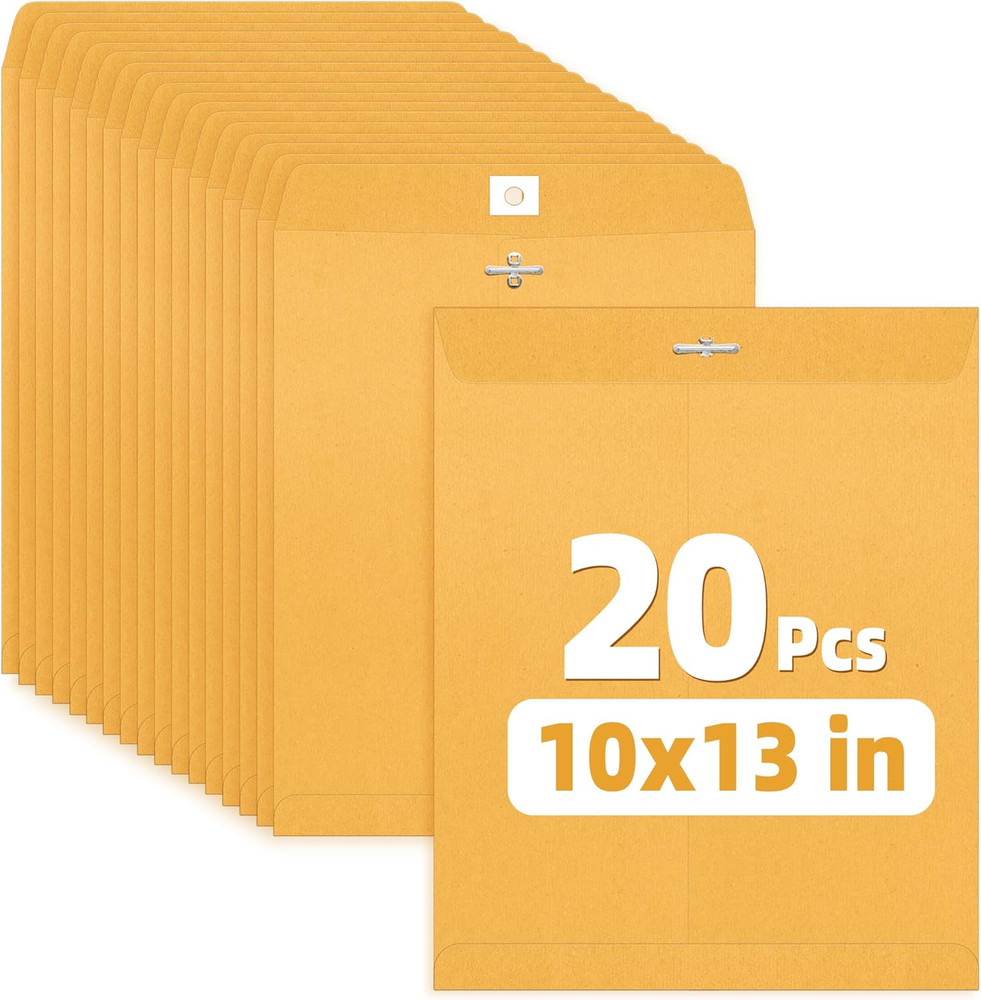 10″x13″ Brown Kraft Envelopes with Clasp Closure, 20 Count
