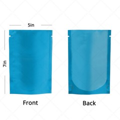 5x7in Matte Blue Foil Mylar Stand Up Open Top Bag With Clear Front&Desiccant