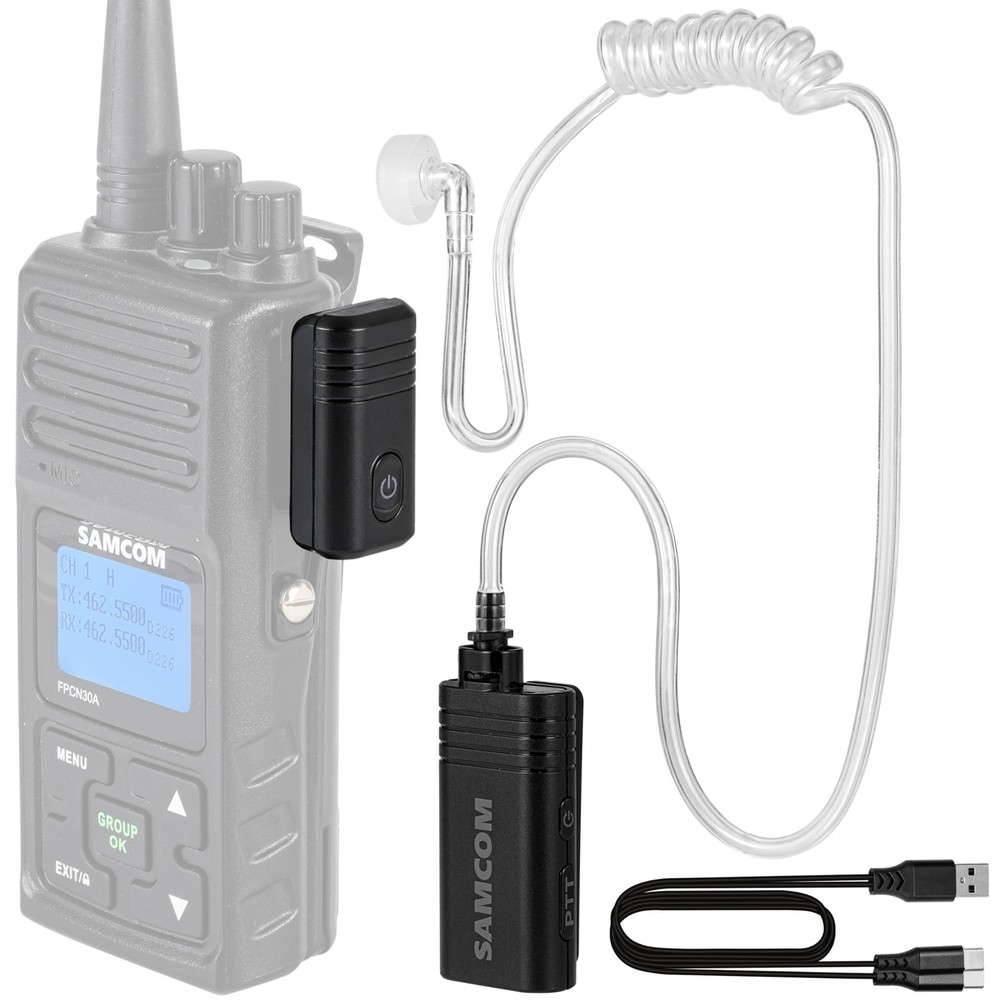SAMCOM BTEAR01 Wireless Earpiece with Clear Airtube Tube 2 Pin Dongle Black