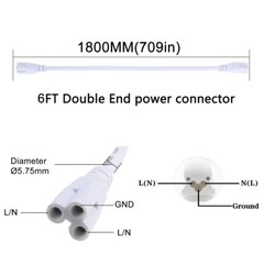 T5 T8 Double End Cable Wire Extension Cord For Integrated LED Bulbs 6 feet