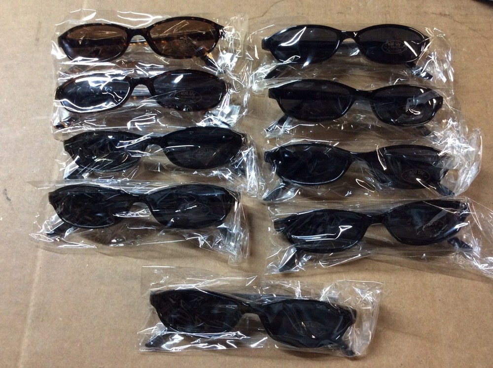 NEW ASSORTED BOX OF SUNGLASSES SUN GLASSES SET OF 9 GLASS COLORED SMALL LENS