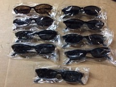 NEW ASSORTED BOX OF SUNGLASSES SUN GLASSES SET OF 9 GLASS COLORED SMALL LENS
