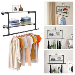 Clothes Display Rack with 2-tier Shelves, 2-tier Garment Rack, Wall Mounted Clot