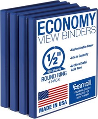 Samsill 0.5 Inch 3 Ring Binder, Economy Round Ring, Clear View 4-Pack, Blue