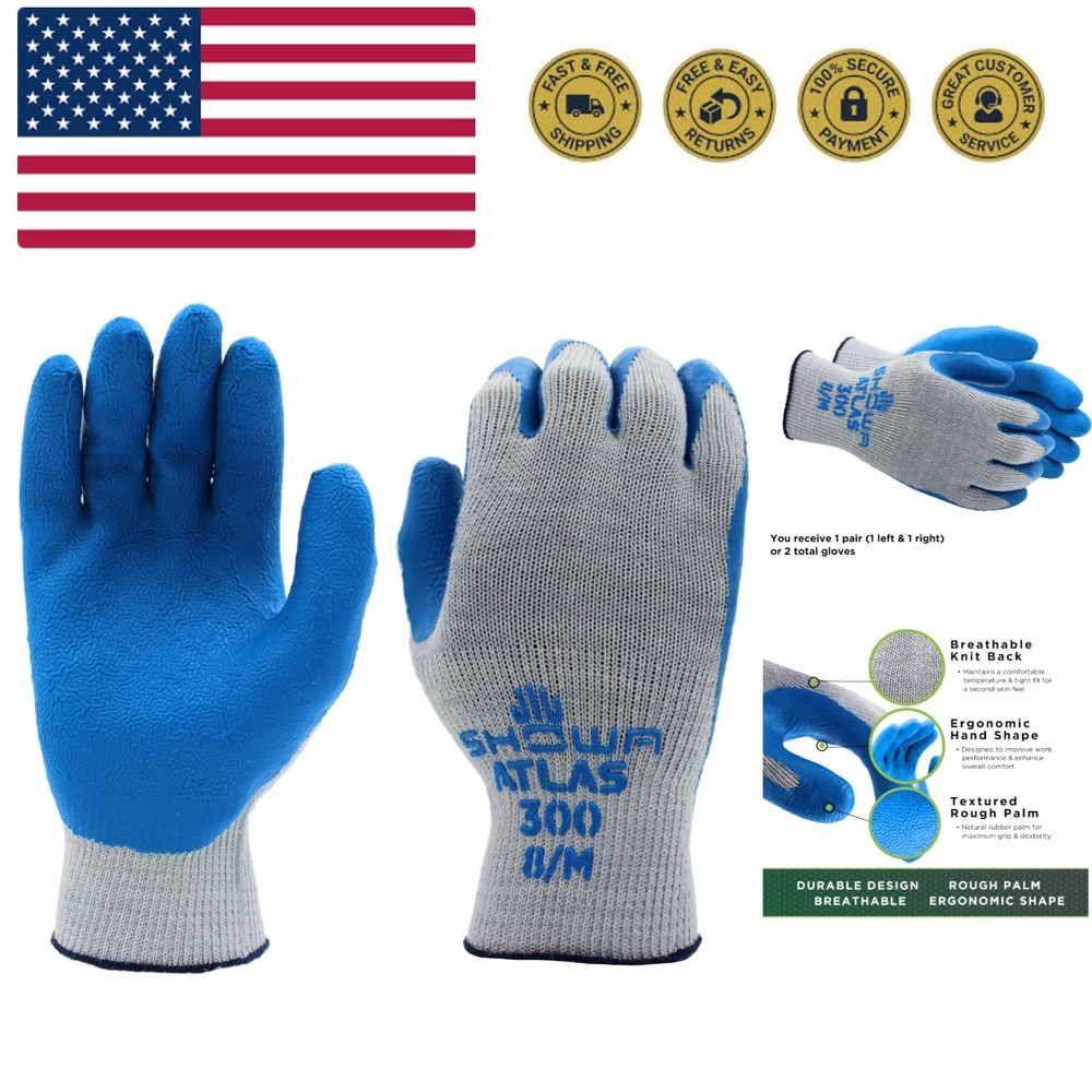 Atlas 300 1994 Crinkle Grip Work Gloves,for Construction, Landscaping, Garde…