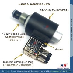 DIN 43650 Type A 3 Prong Solenoid Connector Plug w/ LED Light Compatible 12V 24V