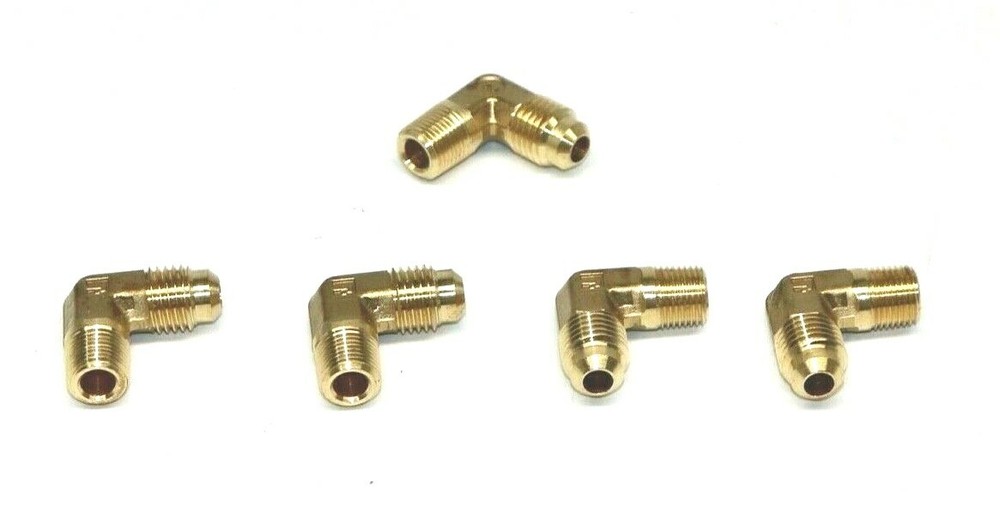 (5) PARKER 149F-4-2 FUEL LINE FLARE ELBOWS 90˚ 1/4″ MALE NPT X 1/8″ TUBE