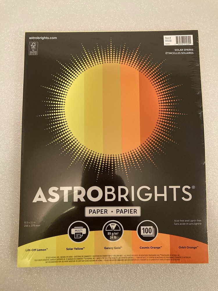 ASTROBRIGHTS COLORED PAPER ASSORTED SOLAR SPARKS COLORS – 100 SHEETS 8.5” x 11”