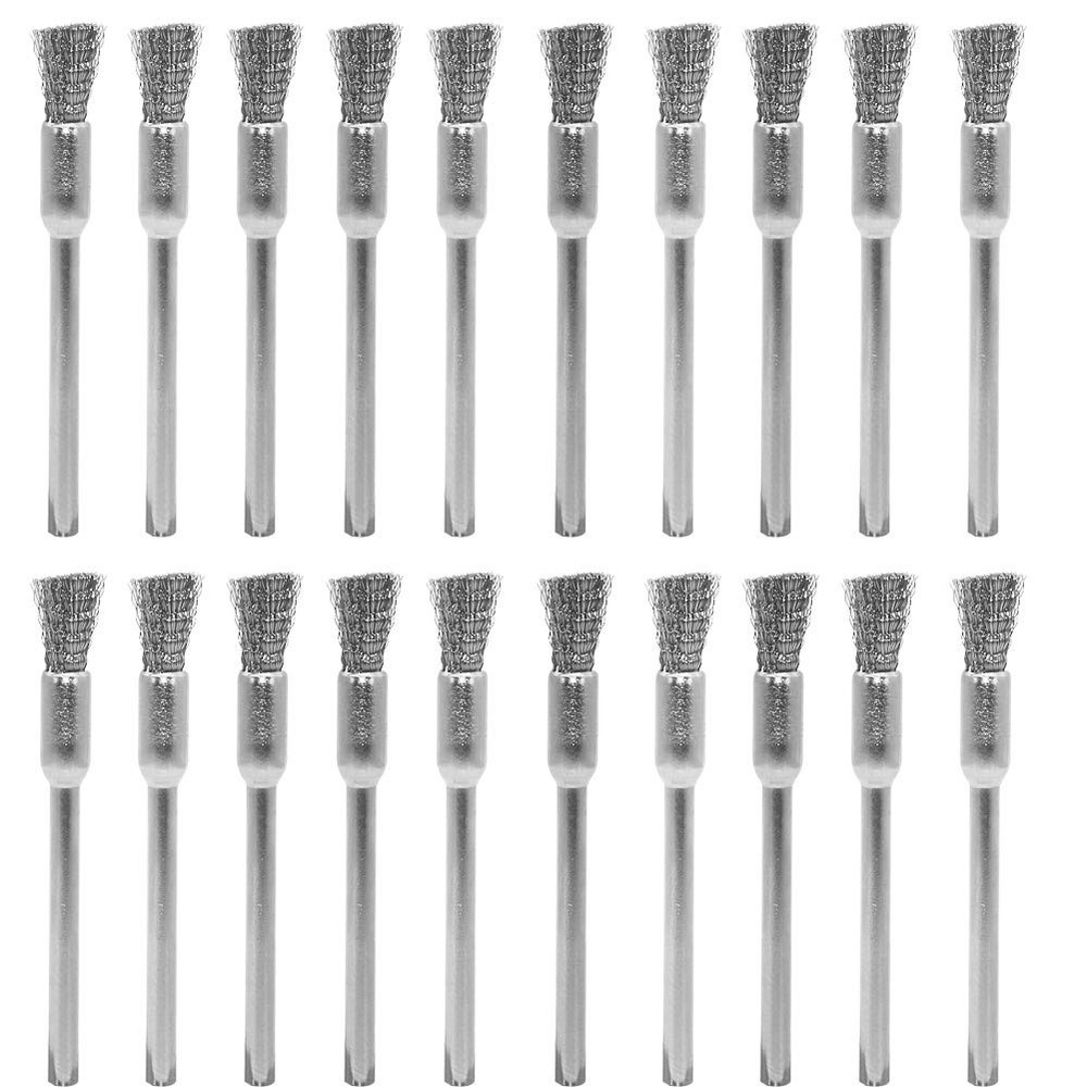 20 pcs Steel Cleaning End Brushes Pen 1/5″(5mm) x 1/8″(3mm Wire Brush Rust Paint