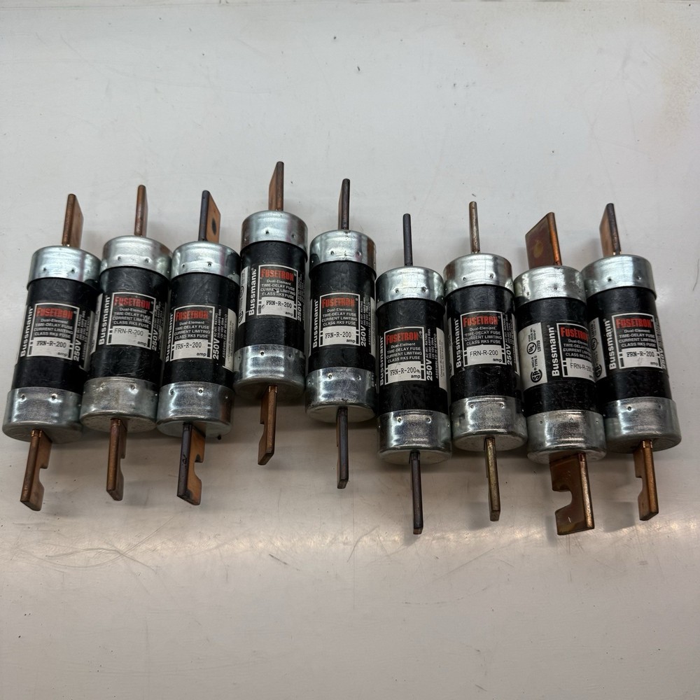 Fusetron FRN-R-200 200 Amp 250VA Dual Element Time-Delay Fuse RK5 Lott Of 9