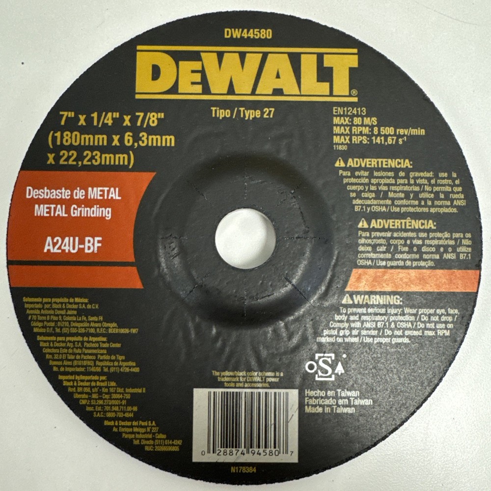 DEWALT DW44580 7″ x 1/4″ x 7/8″ Fast Cut Metal Grinding Wheels 25 pack