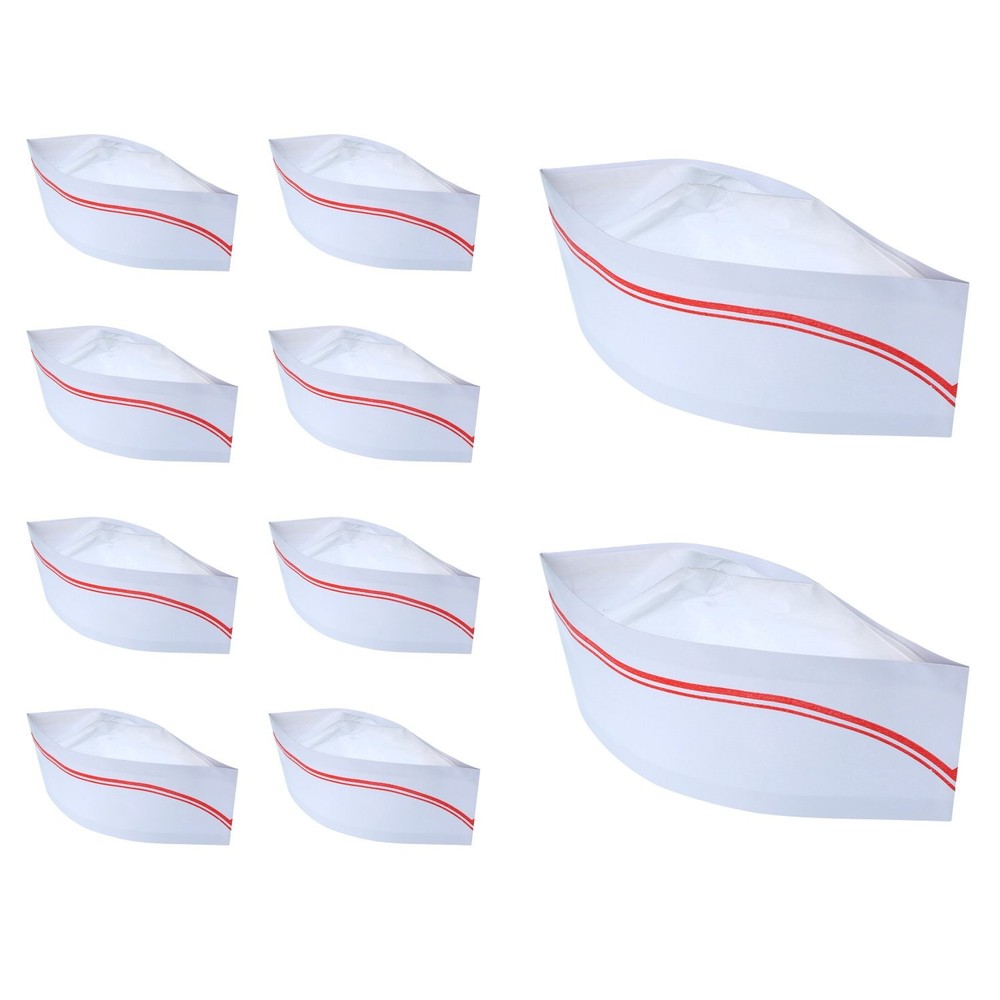 BBTO 10 Pieces Soda Jerk Paper Hats Food Server Cap 11.6 inches, Red Strips