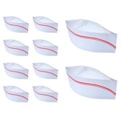 BBTO 10 Pieces Soda Jerk Paper Hats Food Server Cap 11.6 inches, Red Strips