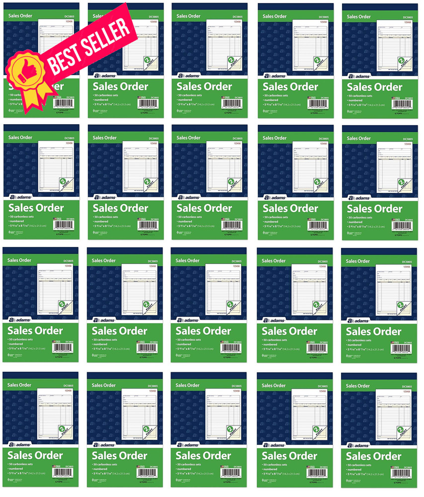 Adams Sales Order Book, 2-Part, 5-9/16 x 8-7/16 Inches, White/Canary