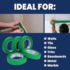 Green Masking Tape 6 Rolls Clean Removal Ideal for Painting Automotive and DIY