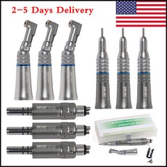 Dental Slow Speed Handpiece 4-Hole Contra Angle Straight Air Motor Kit Latch