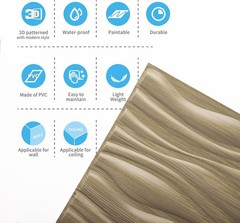 PVC Wave Board Textured 3D Wall Panels Walnut 19.7×19.7″ 12 Pack