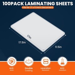 100 PCS 5 Mil Clear Thermal Laminating Pouches 11.5×17.5 Fits 11×17 Sheet