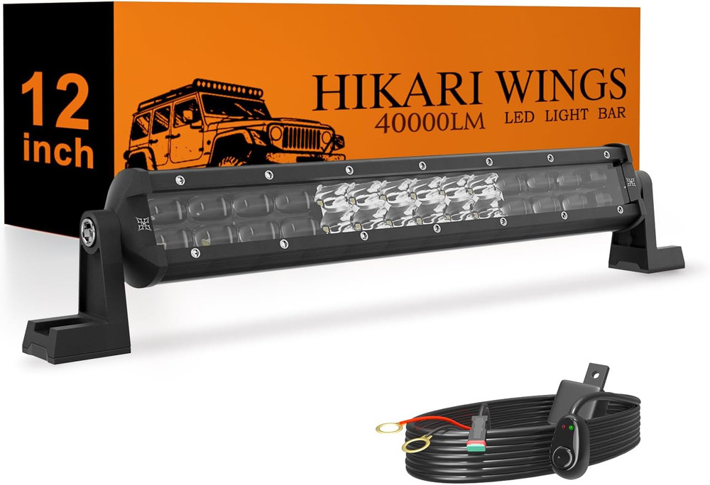 2026 New 12 Inch LED Light Bar, 40,000LM off Road, 40W Spot Flood Combo Beam, IP