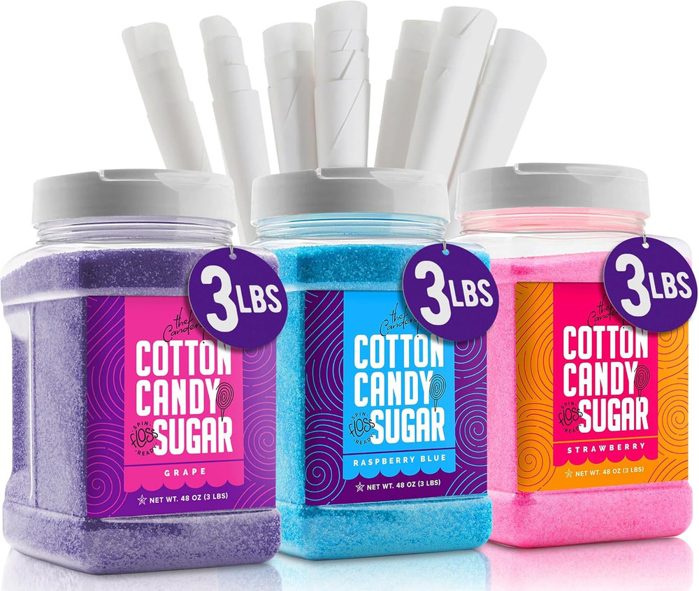 Cotton Candy Floss Sugar (3-Pack) Includes 100 Premium Cones (3-Pack 46Oz with 1