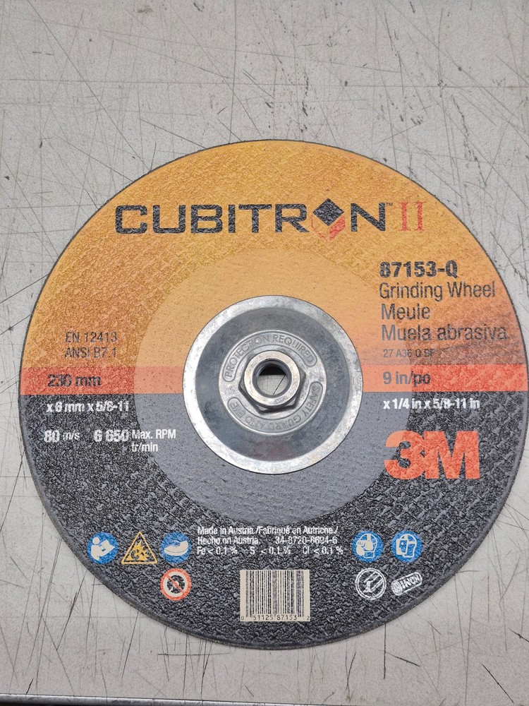 3M Cubitron II 9″ x 1/4″ x 5/8-11 36 Depressed Center Grinding Wheel, 87153-Q