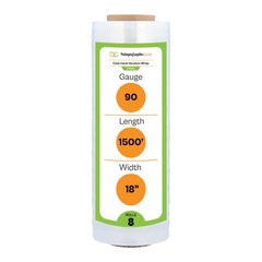 18″ x 1500′ 90 Gauge 8 Rolls Cast Hand Stretch Wrap Clear Plastic Shrink Film