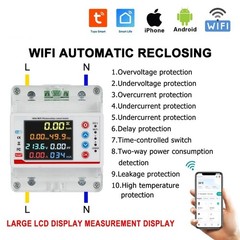 100A Single Phase Tuya WiFi AC Meter Over Under Voltage Leak Protect Prepayment