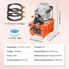 VEVOR Electric Hydraulic Pump Double Acting Oil Pump 10000 PSI 8L Manual Valve