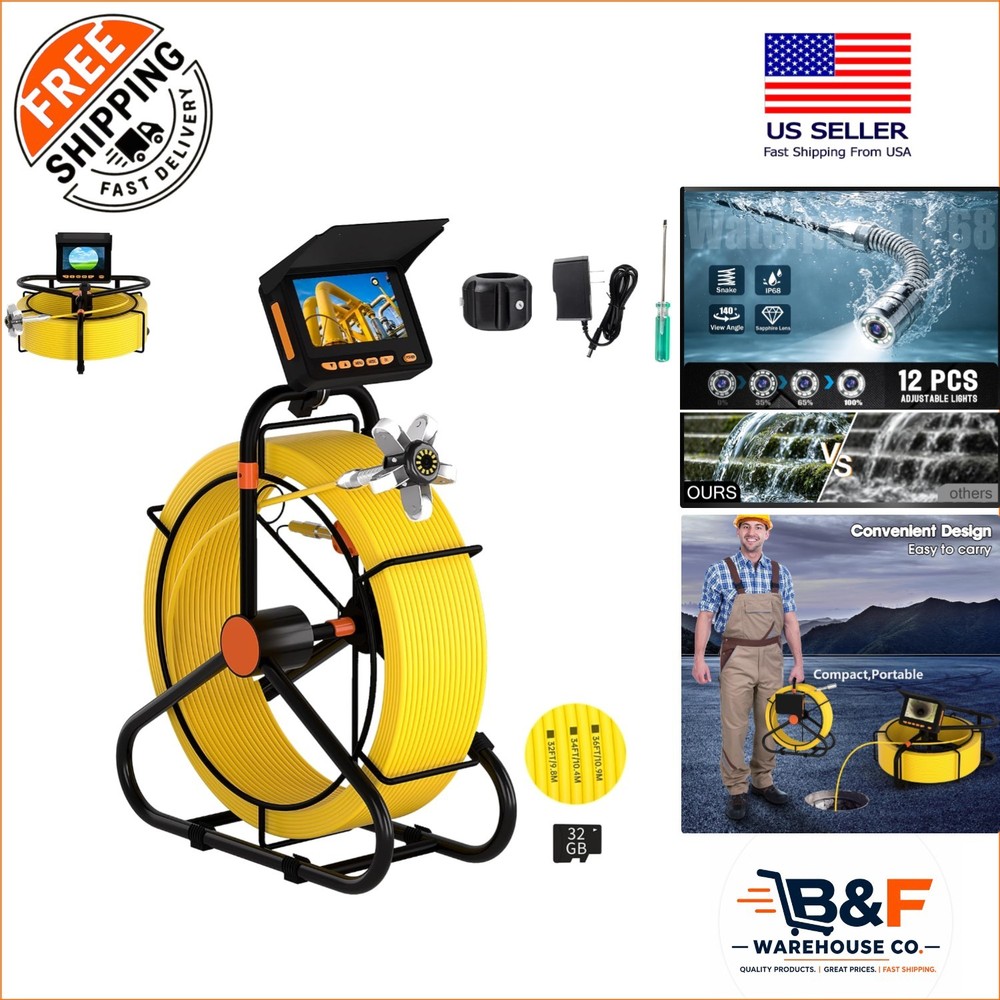 Ultimate Waterproof Plumbing Camera – 100FT Length, 32GB & Long Battery Life