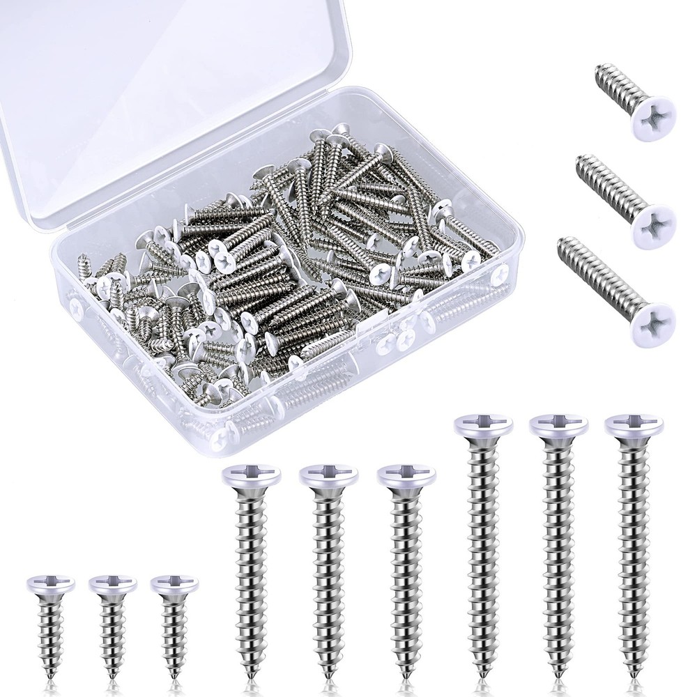 120 Pcs 8 White Screws Stainless Steel White Flat Head Screws For Wall Plates S