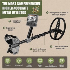 Professional Metal Detector for Adults,12″ IP68 Waterproof Search Coil with L…