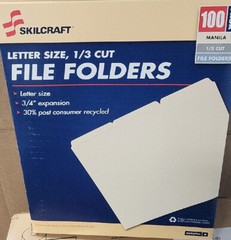 NEW – (100) Skilcraft 1/3 Cut Letter Size, 3/4 Expansion Manila File Folders