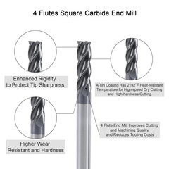 5 PCS – 1/8″ 4 FLUTE CARBIDE END MILL – TiALN COATED – U.S HRC55