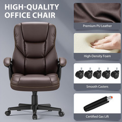 Ergonomic PU Leather Office Chair with Lumbar Support & Head Rest – Brown