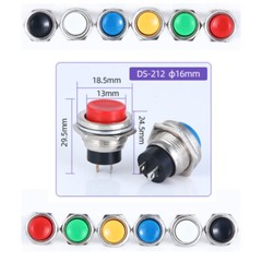 16mm Momentary Push Button Horn Switch OFF (ON) 250V/3A 2 Pin Red Green Black
