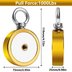 FINDMAG Double Sided Fishing Magnets 1000 lbs Pulling Force Fishing Magnet Kit w
