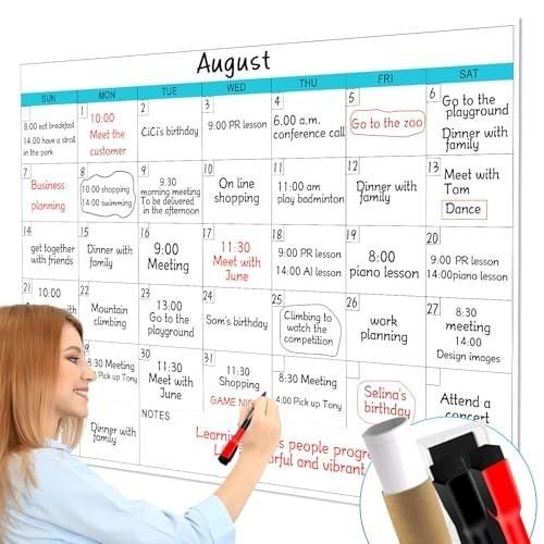 Dry Erase Calendar for Wall – 38″ x 58″ Extra Large White Board Calendar, One