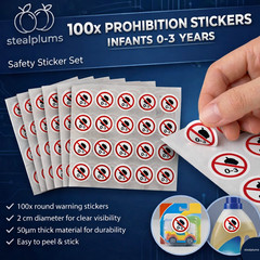100x Warning Stickers 0-3 Years Pictogram Toddler Ban Safety Labels 2cm