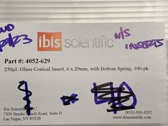 (100/Pk) IBIS 250uL Glass Polyspring Bottom Vial Inserts 29x6mm 4052-629