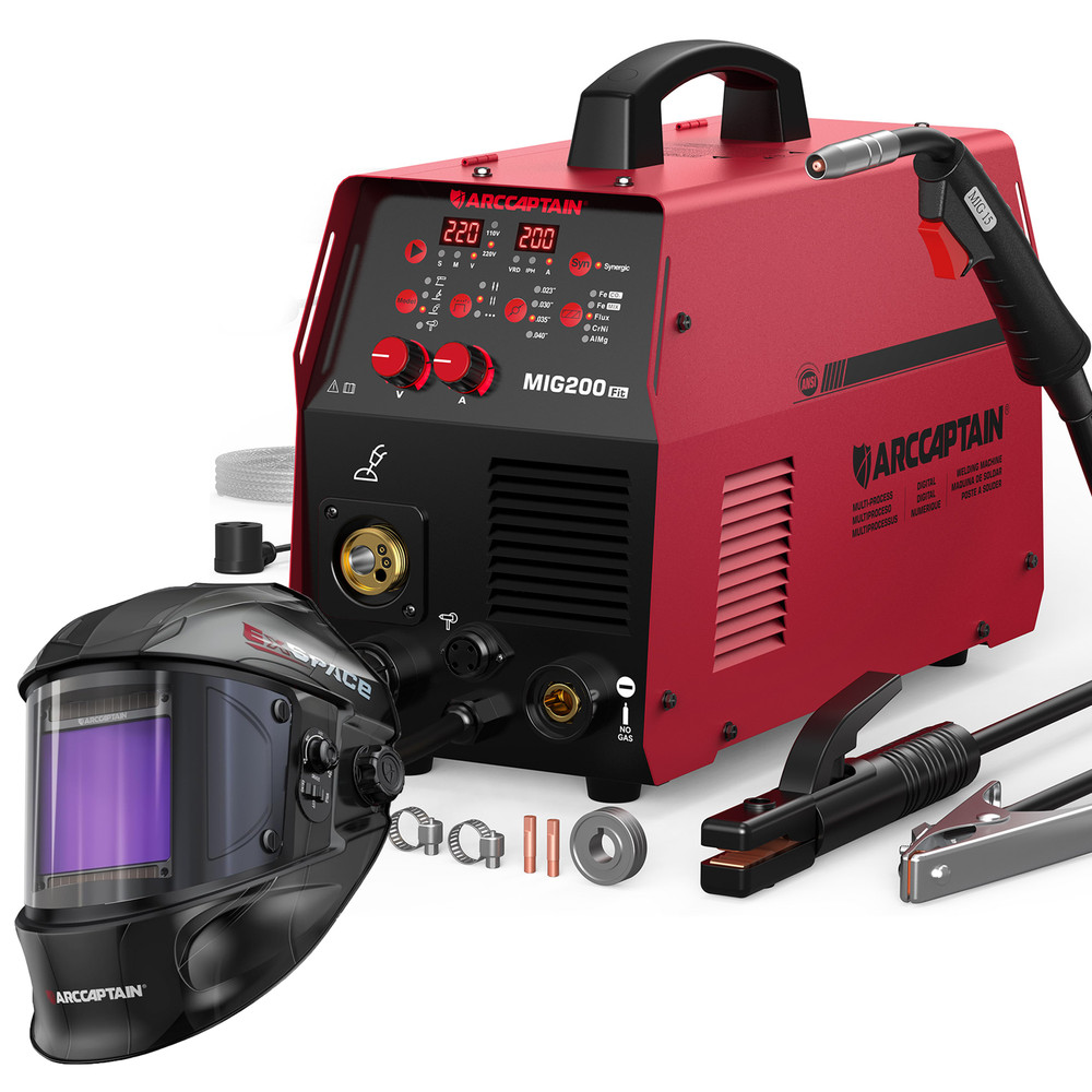 ARCCAPTAIN 6 in 1 Aluminum MIG Welder 200A Synergy +Large Viewing Welding Helmet