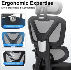 Soxiar Ergonomic Mesh Office Chair 5D Armrests 3D Headrest 90-135 Recline Black