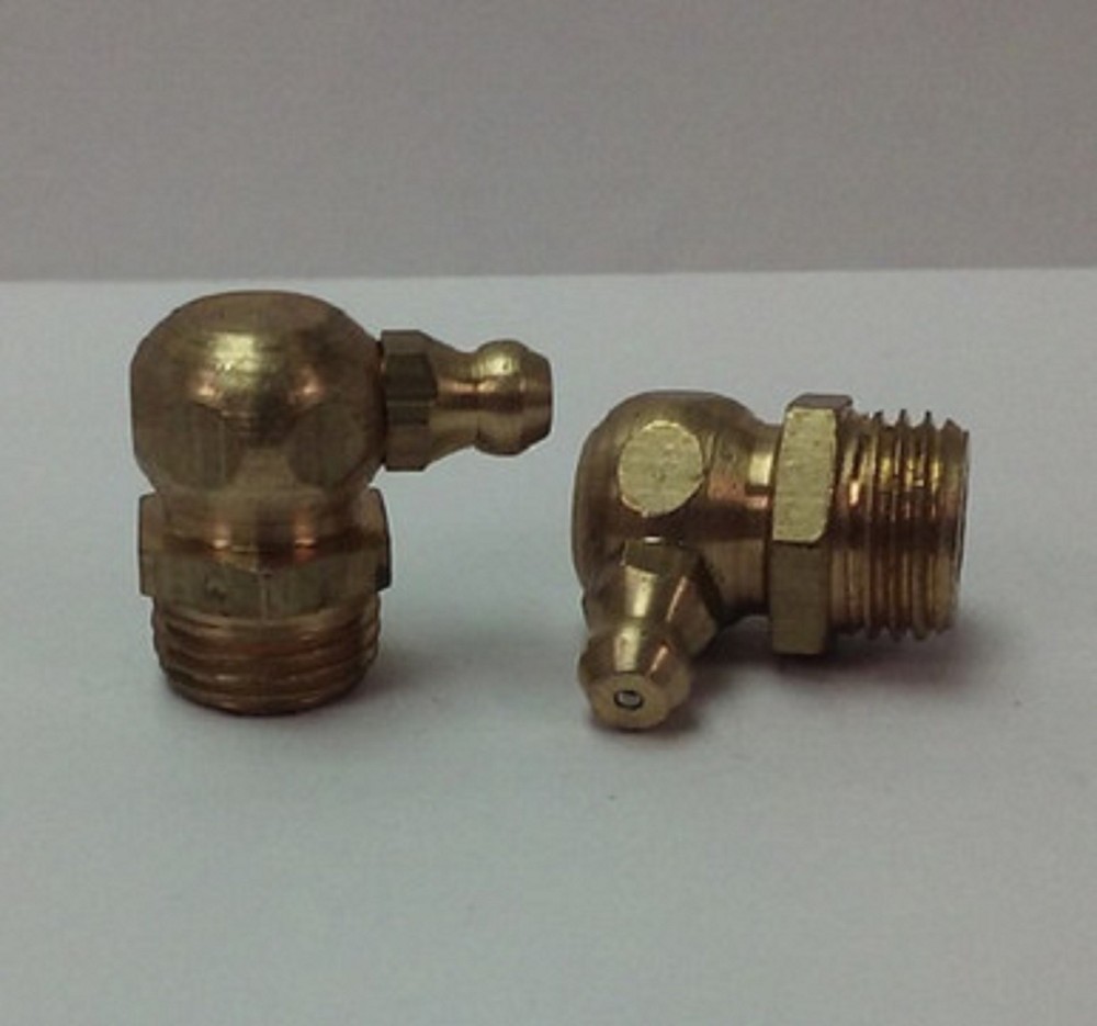 1/4-28 UNF 90° Brass Grease Zerk Nipple Fitting 1 pc