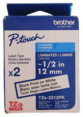 Brother P-Touch TZe-2312PK 0.47″ x 26.2′ Black Print on White Label Tape 2 Tapes