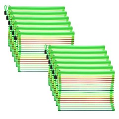12Pcs Mesh Zipper Pouch, A5 Document Makeup Zipper Bag Travel Pouch, Green