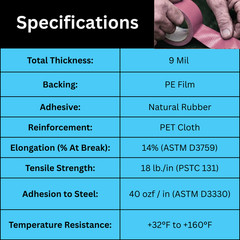 2 Inch x 60 Yards Pink Industrial Grade Duct Tape 9 Mil Adhesive Tapes 6 Rolls