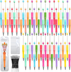 150 Pieces DIY Beadable Pens Kit – 50 Plastic Beadable Pens Bulk, Refills & Pen