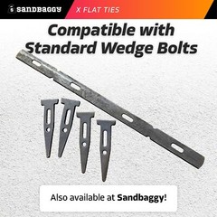 Sandbaggy X Flat Ties For Concrete Forms (0.82″ x 14.4″) – 11 Ga Steel – 8″ Wall